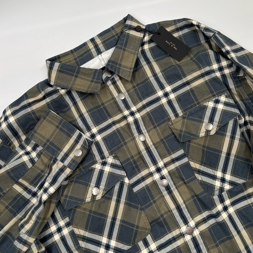 NWT Rag & Bone Men's XXL Green Plaid Engineered Jack Snap Flannel‎
